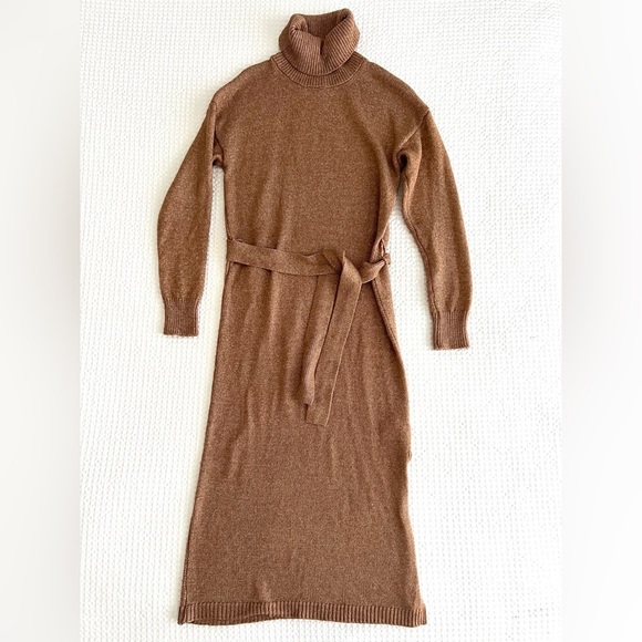 Rachel Zoe Turtleneck Knit Sweater Dress Midi in Copper‎ Tie Belt Size Small - Picture 1 of 9